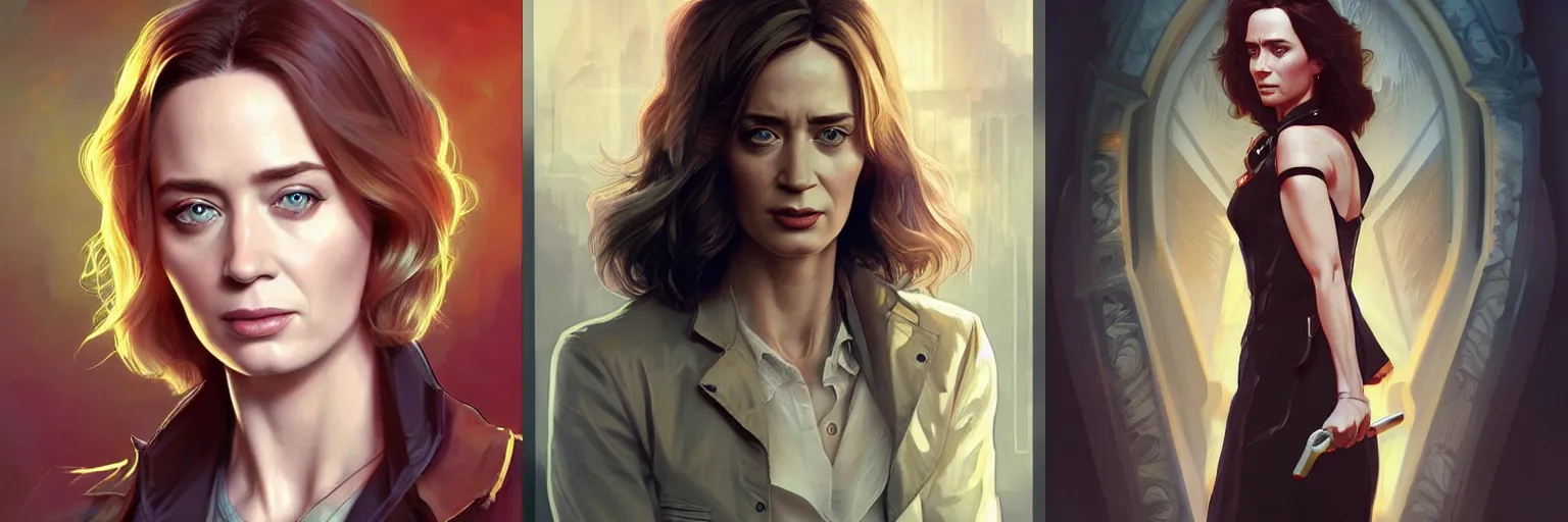 Prompt: portrait of Emily Blunt as a detective, highly detailed, digital painting, artstation, concept art, sharp focus, illustration, art by artgerm and greg rutkowski and alphonse mucha
