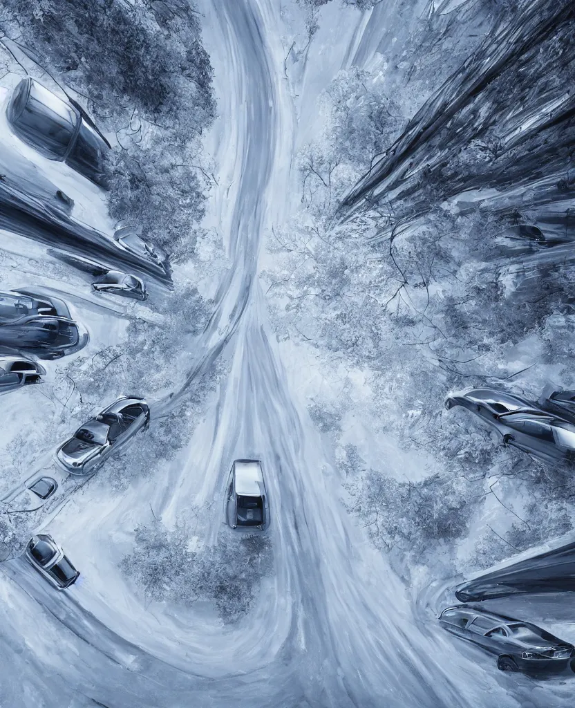 Image similar to Icy road, car perspective, photorealism, 4k