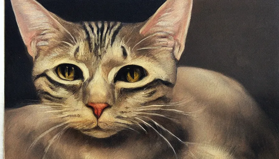 Image similar to painting by borremans, cat, detailed, stunning