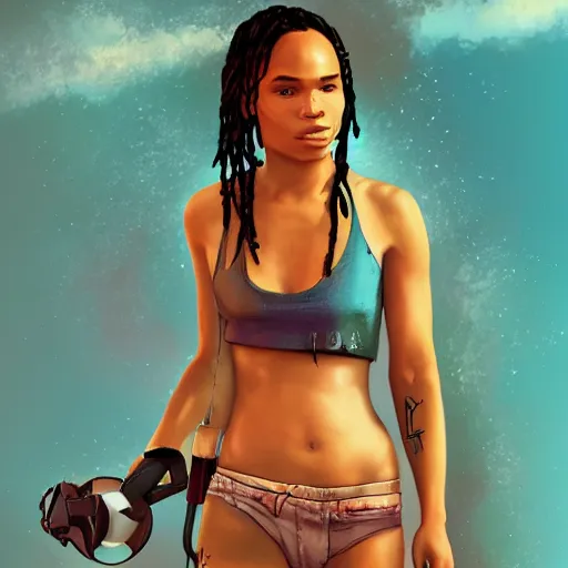 Image similar to zoe kravitz as a california surfer girl, full body shot, gta 5 cover art, hd digital art, trending on artstation