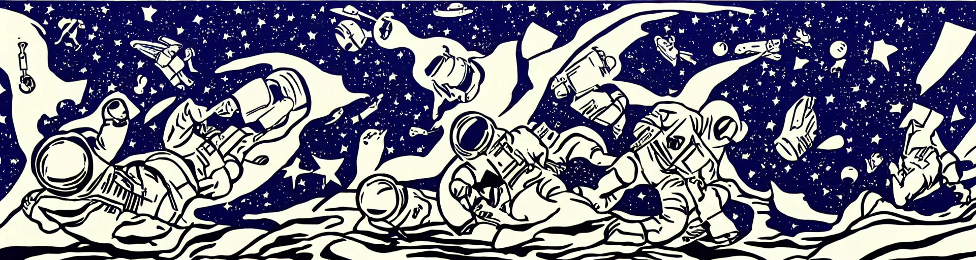 Image similar to astronauts in the space by roy lichtenstein