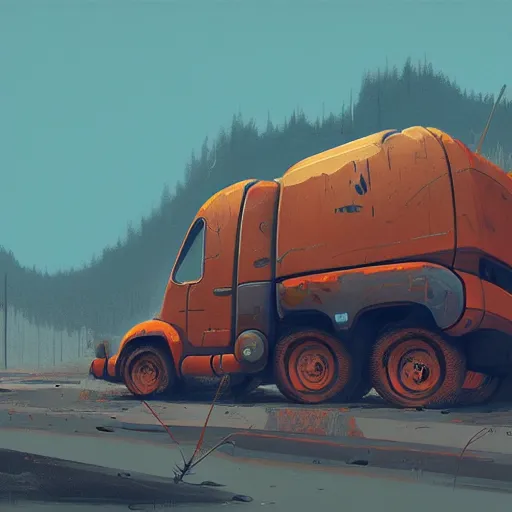 Prompt: concept art of a rusty sci - fi truck, trending on conceptartworld, by simon stalenhag