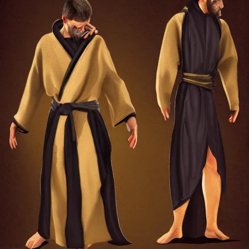 Image similar to Cultist trying on robes that are too small, photorealistic, hyper realism, trending on art station