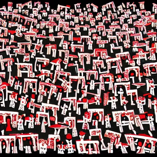 Image similar to Where's Waldo, in the style of Philip Guston