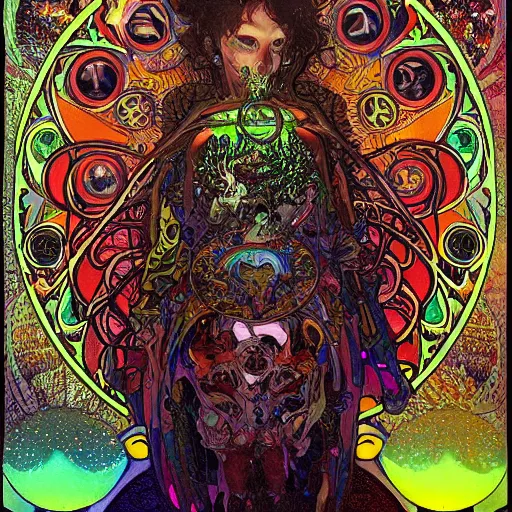 Prompt: deepdream eldritch cosmic intergalactic nightmare by greg rutowski scott fischer dzo alphonse mucha yoji shinkawa incredible horror art psychedelic trippy gorgeous beautiful terror art artstation hyperrealism sci - fi lifelike maximalist