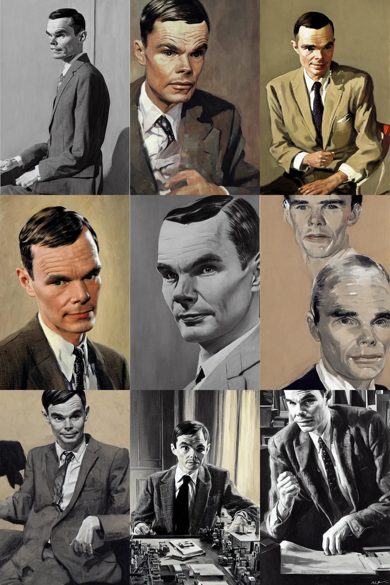 Prompt: portrait of alan turing, by Frank McCarthy