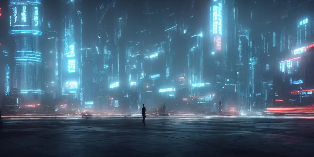 Prompt: a wide angle view of a steamy technopunk beijing, in the style of tron legacy, concept art, desaturated, cinematic, film noir, ominous, darksynth, illuminated lines, outrun, misty, octane render, by zack snyder and jeremy mann, 8 k