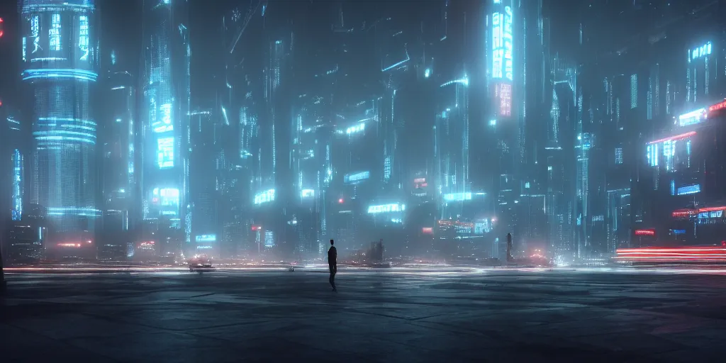 Image similar to a wide angle view of a steamy technopunk beijing, in the style of tron legacy, concept art, desaturated, cinematic, film noir, ominous, darksynth, illuminated lines, outrun, misty, octane render, by zack snyder and jeremy mann, 8 k