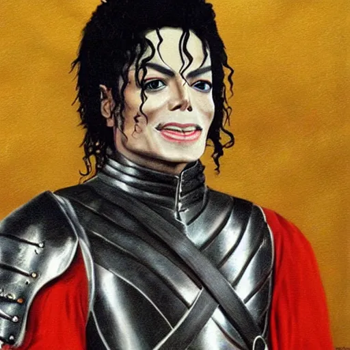 Image similar to Michael Jackson in medieval armor, painting, cinematic,