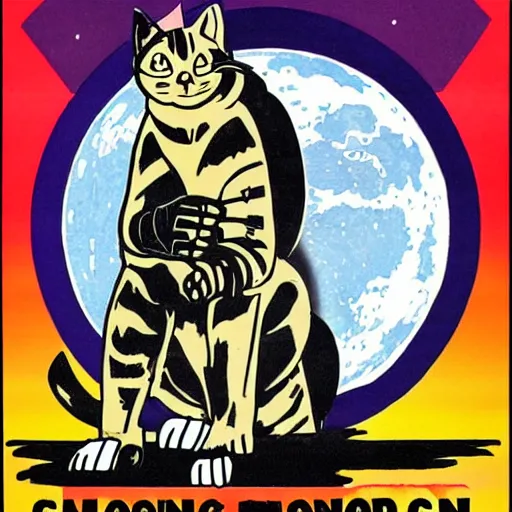 Image similar to propaganda poster for colonizing the moon with pointing cat , by bonesetell