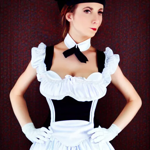 Image similar to gorgeous female french maid with maid outfit, symmetrical composition, ultra detailed, de - noise, 8 k,