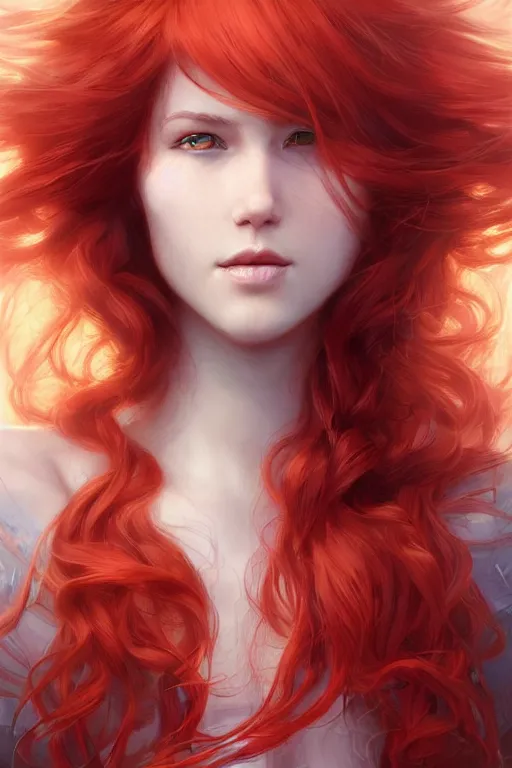 Prompt: beautiful cute red haired joyful and playful 1 9 year old girl, long hair, sci - fi, fantasy, intricate, elegant, digital painting, artstation, concept art, smooth, 8 k frostbite 3 engine, ultra detailed, art by artgerm and greg rutkowski and magali villeneuve