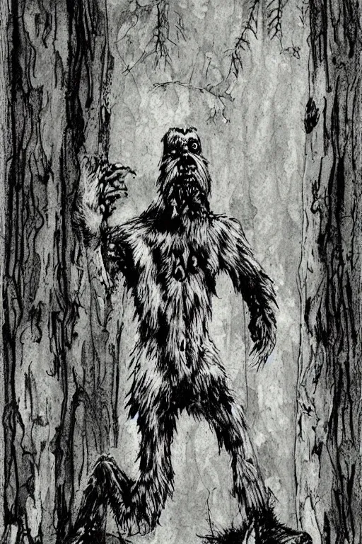 Image similar to mad bigfoot screaming in the woods artwork by ben templesmith