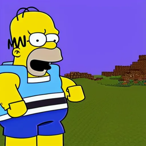 Prompt: Homer Simpson in Minecraft