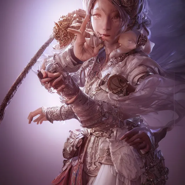 Image similar to studio portrait of neutral good colorful female cleric bard healer as absurdly beautiful, elegant, young skinny gravure idol, ultrafine hyperrealistic detailed face illustration by kim jung gi, irakli nadar, intricate linework, sharp focus, bright colors, matte, octopath traveler, final fantasy, unreal engine highly rendered, global illumination, radiant light, intricate environment