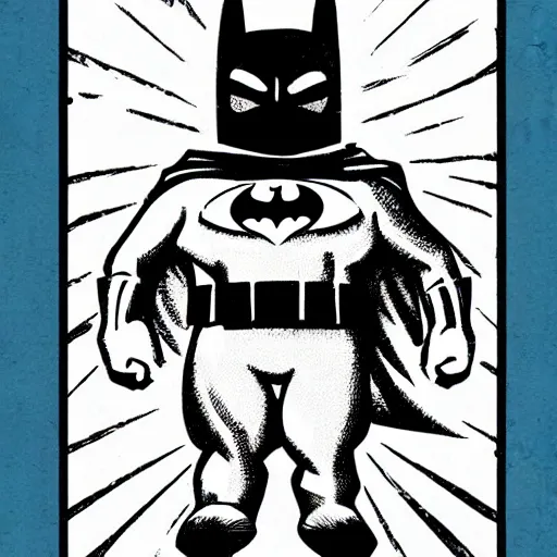 Prompt: Batman is happy because he is holding his pet hamster, vintage comic book style, paper texture