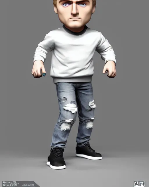 Image similar to !dream full body 3d render of Jake Paul II as a funko pop, studio lighting, white background, blender, trending on artstation, 8k, highly detailed