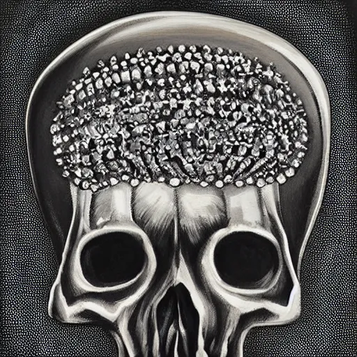 Prompt: platinum ring with a skull. cinematic. intricately detailed acrylic painting