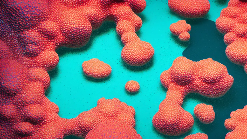 Image similar to coral reef close - up okinawa prefecture, japan, a collage painting, in the style of wes anderson, lola dupre, david hockney, isolated on negative white space background dark monochrome neon fluorescent spraypaint accents volumetric octane render