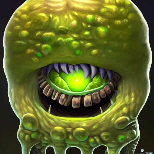 Prompt: a giant cyclops one - eyed cyclops bumpy ball green pea monster with boney arms, lovecraft, trending on artstation, 4 k, video game art, oil painting