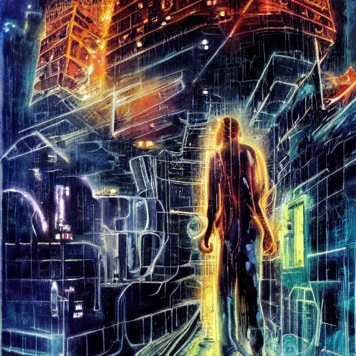 Image similar to neuromancer, painted by howard lyon