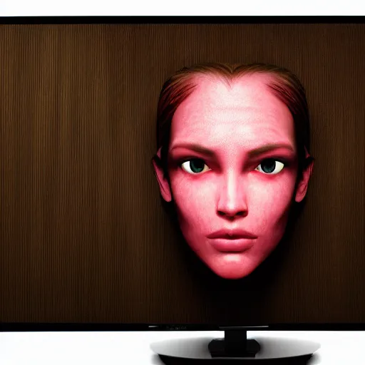Prompt: a tv showing static in the shape of a human face, 3 d render, octane, ray tracing, ultra detailed, photorealistic, ultra high resolution, 8 k
