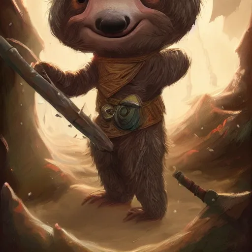 Image similar to cute little anthropomorphic sloth, wielding a magic staff, tiny, small, short, wizard robe, cute and adorable, pretty, beautiful, dnd character art portrait, matte fantasy painting, deviantart artstation, by jason felix by steve argyle by tyler jacobson by peter mohrbacher, cinema