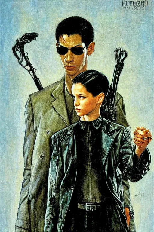 Image similar to Neo from Matrix painted by Norman Rockwell