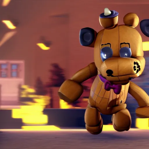 Prompt: freddy fazbear running towards the camera at full sprint