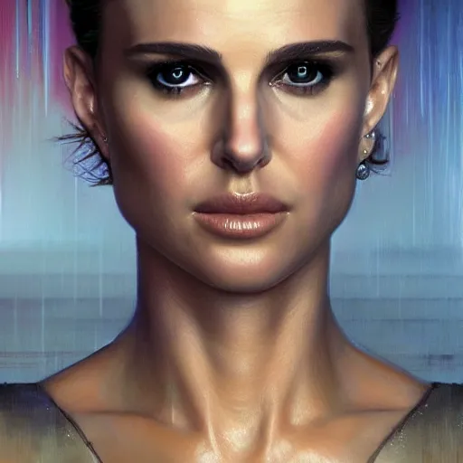Prompt: a portrait of natalie portman as a replicant from blade runner, detailed, centered, digital painting, artstation, concept art, donato giancola, joseph christian leyendecker, wlop, boris vallejo, breathtaking, 8 k resolution, extremely detailed, beautiful, establishing shot, artistic, hyperrealistic, beautiful face, octane render