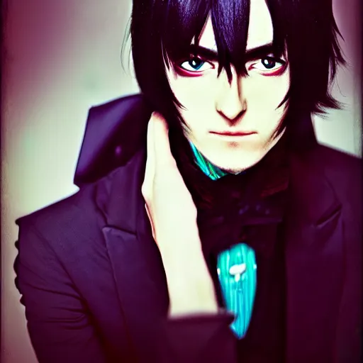 Prompt: eccentric portrait of Lelouch Lamperouge, mysterious man, professional photography, color correction, realistic eyes