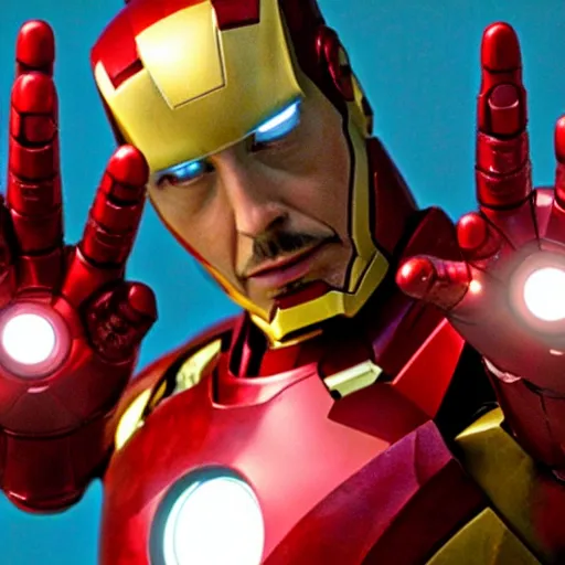 Image similar to iron man gives thumbs up after a thousand years