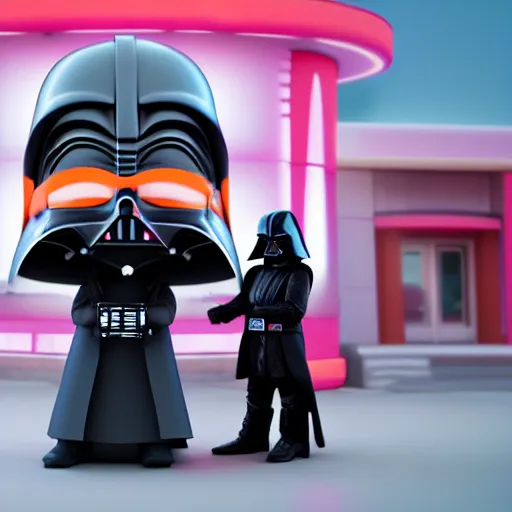 Image similar to darth vador working at dunkin donuts , 8k cinematic lighting, very sharp detail, anatomically correct