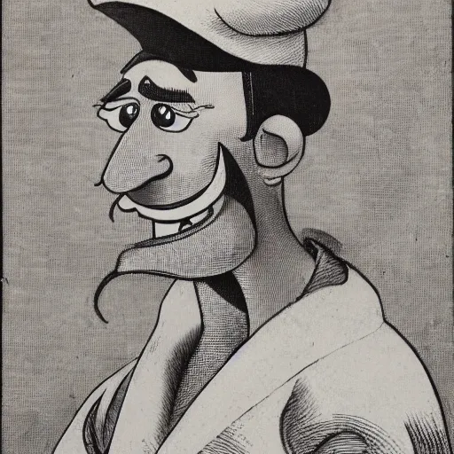 Image similar to waluigi by hans baldung,