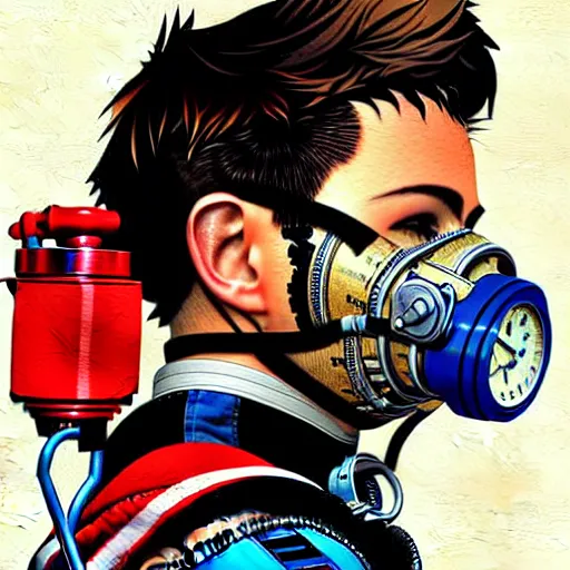 Prompt: portrait of a male diver with a oxygen mask intricate details mask by MARVEL comics and Sandra Chevrier