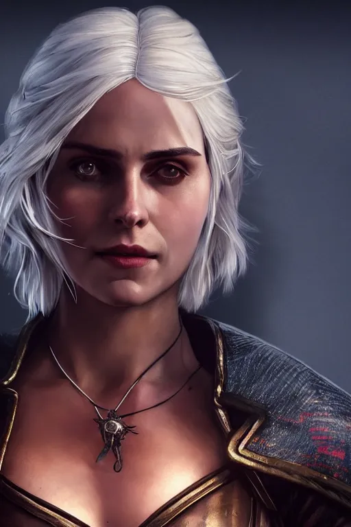 Image similar to A film still of ciri from the Witcher 3 as a cyberpunk 2077 loading screen, highly detailed, digital painting, artstation, concept art, sharp focus, illustration, cinematic lighting, art by artgerm and greg rutkowski and alphonse mucha diffuse lighting, fantasy, intricate, elegant, highly detailed, lifelike, photorealistic, digital painting, artstation, illustration, concept art, smooth, sharp focus, art by John Collier and Albert Aublet and Krenz Cushart and Artem Demura and Alphonse Mucha