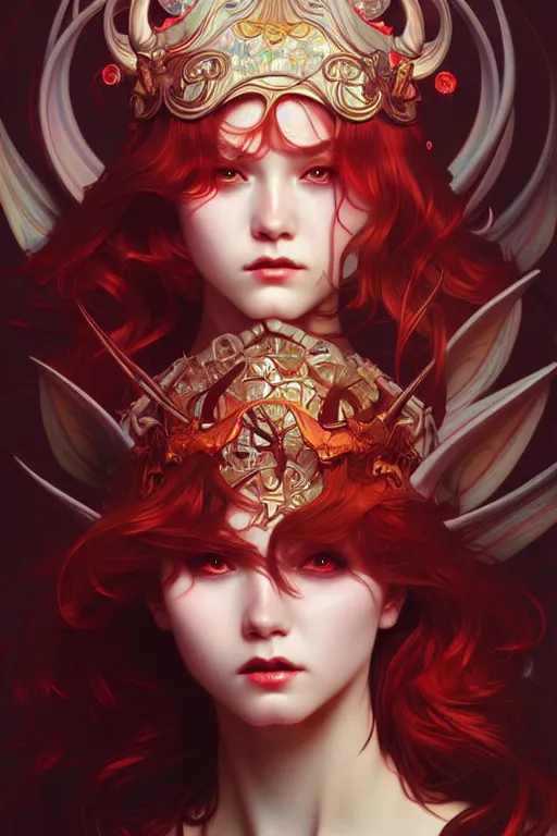 Image similar to beautiful devil, highly detailed, digital painting, artstation, sharp focus, illustration, art by tan zi and ayanamikodon and alphonse mucha and wlop