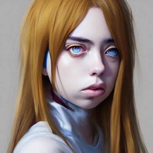 Prompt: Hyperrealistic anime portrait of Billie Eilish, by Stanley Artgerm Lau, WLOP, Rossdraws, James Jean, Andrei Riabovitchev, Marc Simonetti, and Sakimichan, tranding on artstation