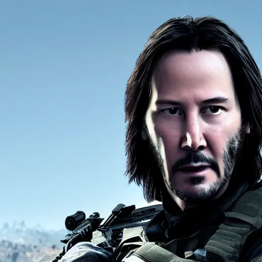 Image similar to Keanu reeves in Call of duty vanguard 4K detailed super realistic