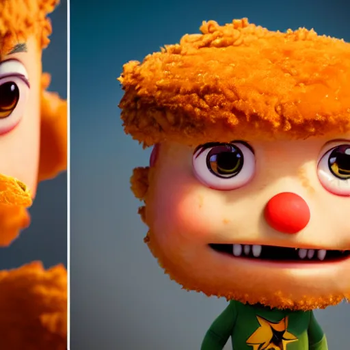 Prompt: an epic chibi comic book style portrait painting of a a fried chicken tender as chris evans, character design by mark ryden and pixar and hayao miyazaki, unreal 5, daz, hyperrealistic, octane render, cosplay, dynamic lighting, intricate detail, harvest fall vibrancy, cinematic