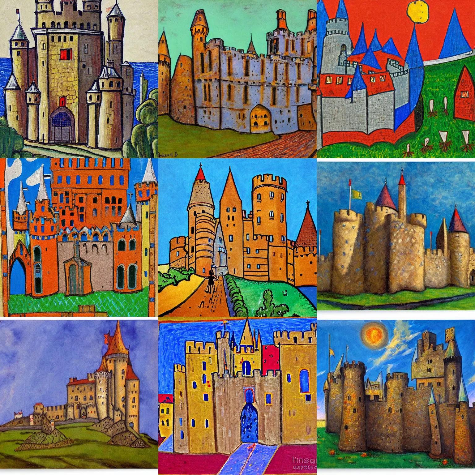 Prompt: medieval castle, by david burliuk