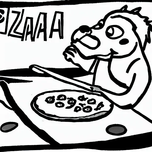 Image similar to drawing of a man eating pizza by huskmitnavn, black and white