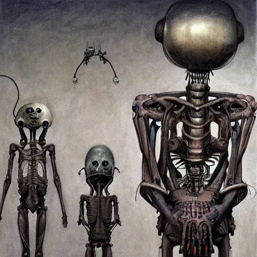 Prompt: a hyperrealistic painting of an alien surgery, robotic doctors, by john kenn mortensen and zdzislaw beksinski, highly detailed, vivid color,