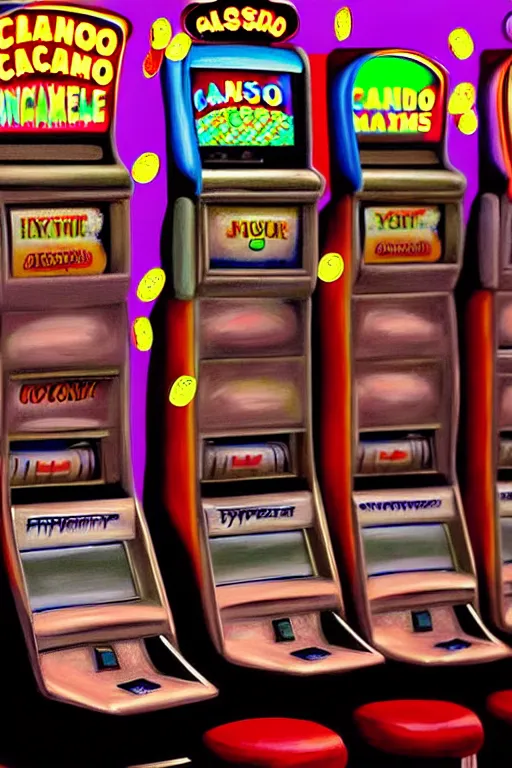 Image similar to a hyperrealistic painting of a nightmare at the casino broken atm machines spewing money, riots, colorful light slot machines, cinematic horror by chris cunningham, lisa frank, richard corben, highly detailed, vivid color,
