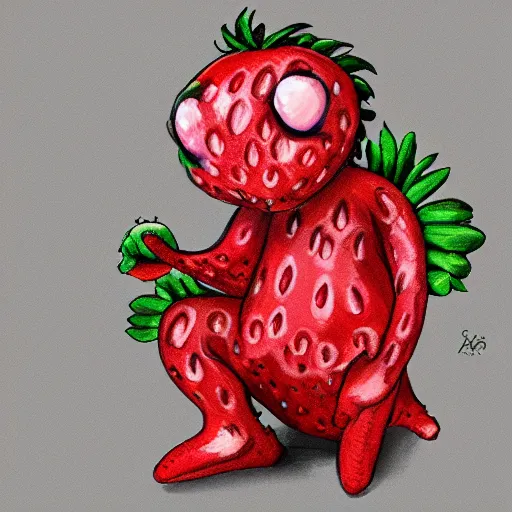 Prompt: strawberry creature concept art