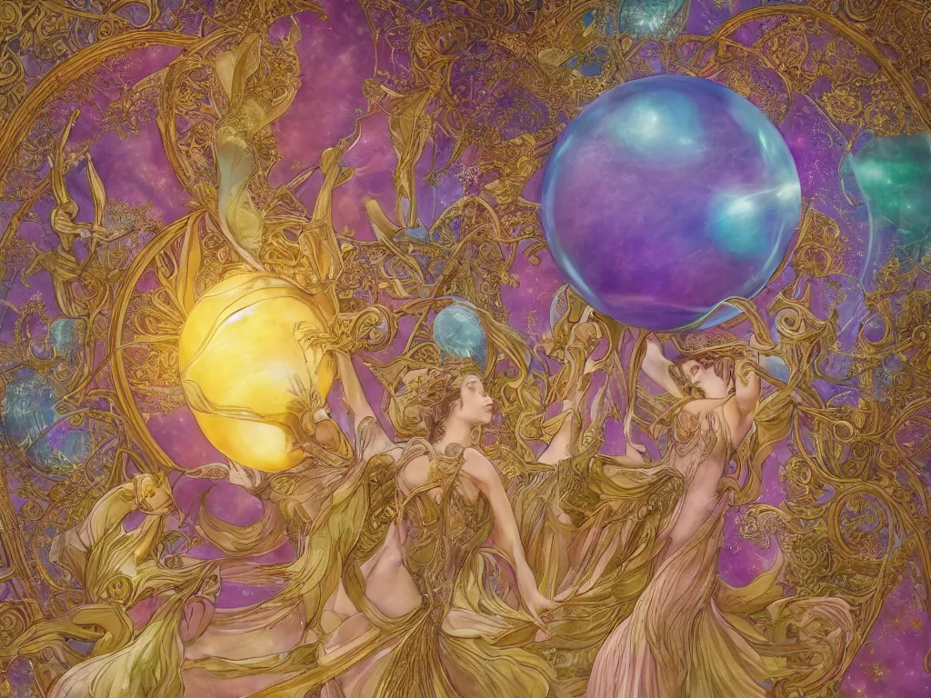 Prompt: the orb of eternity, sunlight study, art nouveau, by hans zatzka and ( ( ( ( lisa frank ) ) ) ), 8 k, sharp focus, octane render, ( ( ( kauai ) ) )