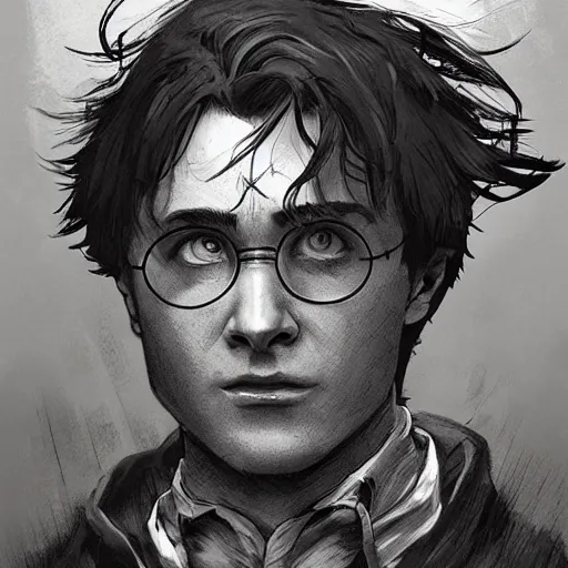 Image similar to harry potter walking dead game telltale, gigachad black and white trending on artstation, painted by greg rutkowski