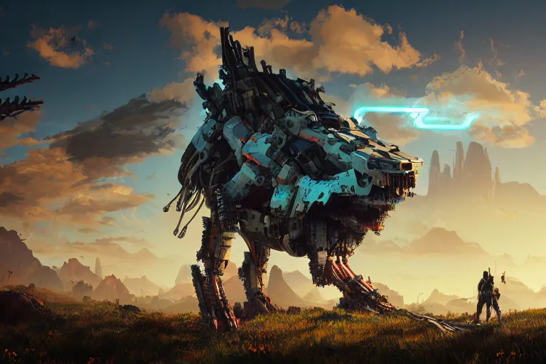 Image similar to sawtooth machine mecanical creature robot of horizon forbidden west horizon zero dawn radiating a glowing aura global illumination ray tracing hdr fanart arstation by ian pesty and alena aenami artworks in 4 k