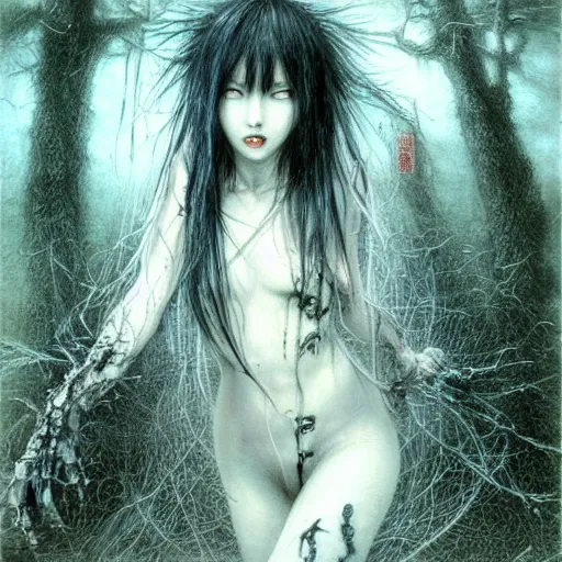 Prompt: scary japanese horror movie by Luis Royo