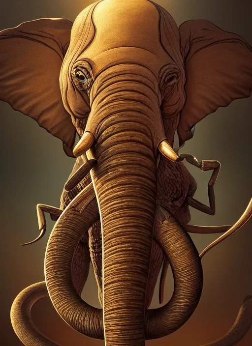 Image similar to a painting of an ant with the trunk of an elephant, concept character art, art nouveau, beautifully backlit, highly intricate, detailed painting, aesthetic octane render, 8 k hd resolution